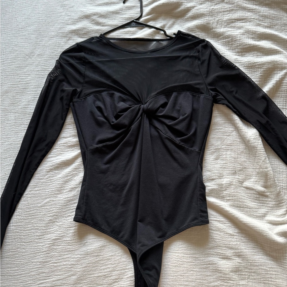 Abercrombie & Fitch Black Tie Front Fitted Bodysuit